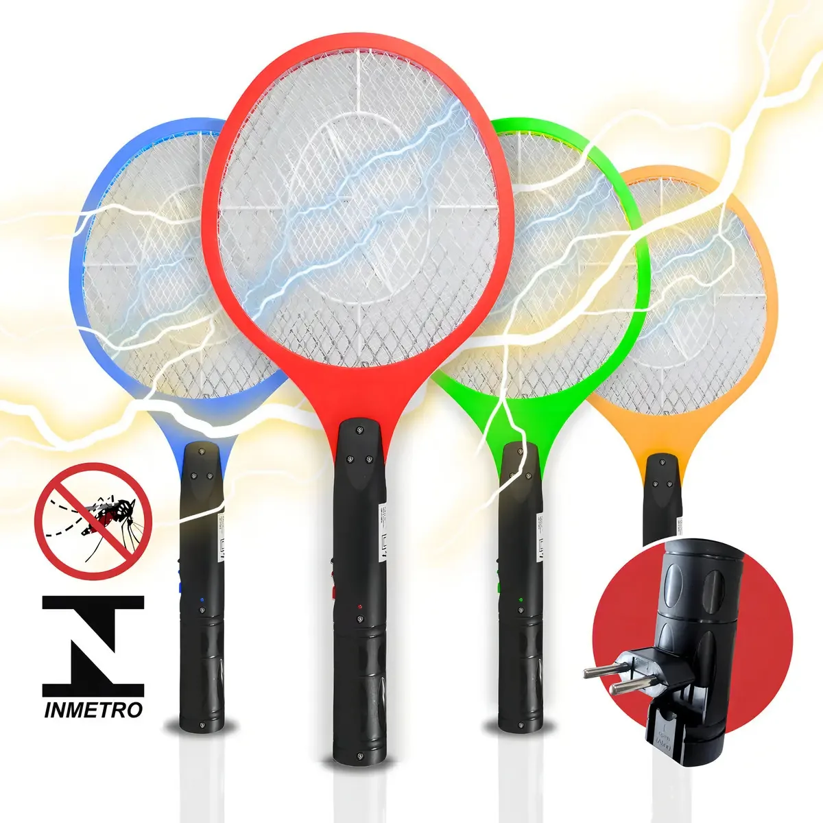 Kit 3 Raquetes Elétricas Recarregáveis UHULL COMPREI para Matar Insetos Bivolt com Luz