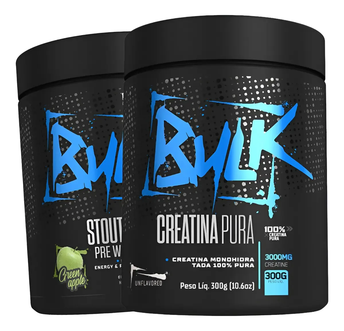 Creatina Pura Bulk Nutrition 300g + Pré Treino Maçã Verde 300g