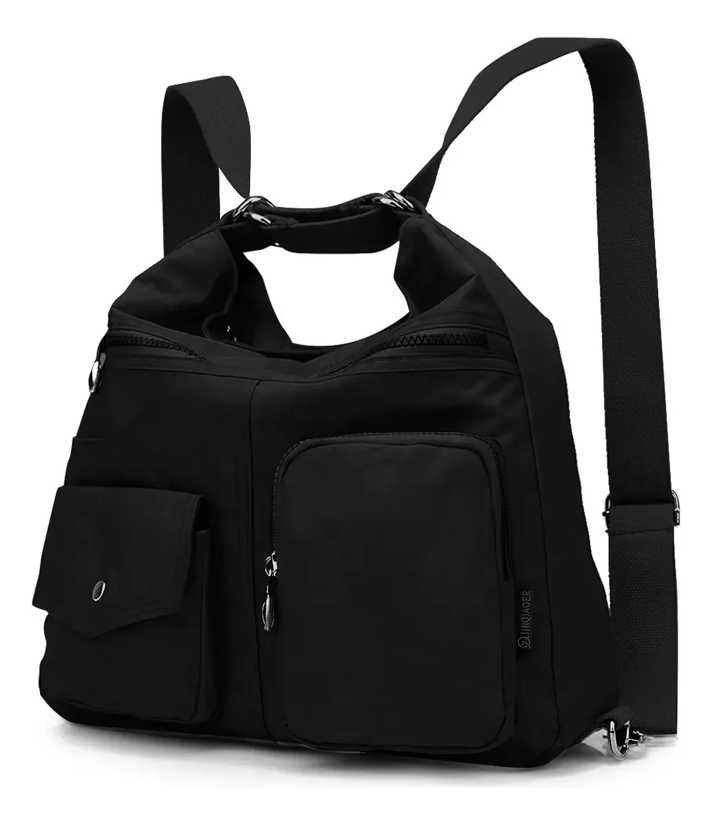 Mochila Feminina Estilo Bolsa Versátil Passeio E Trabalho Acambamento Dos Ferragens Metal Cor Preto Desenho Do Tecido Lisa