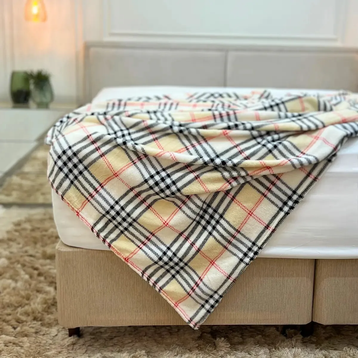 Manta Coberta Microfibra Fofinha Antialérgica Inverno Xadrez Cor Off White Desenho Do Tecido Manta Xadrez B2