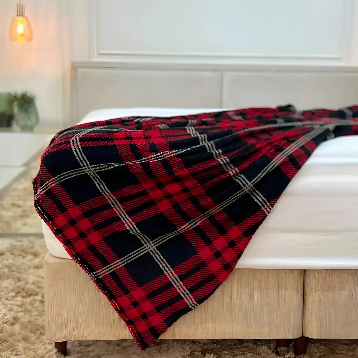 Manta Coberta Microfibra Fofinha Antialérgica Inverno Xadrez Cor Vermelho Desenho Do Tecido Manta Xadrez B2