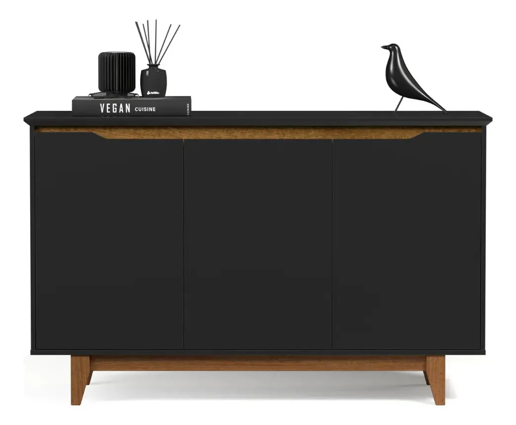 Buffet Aparador 3 Portas Organizador E Decorativo - Cores Cor Preto/freijo