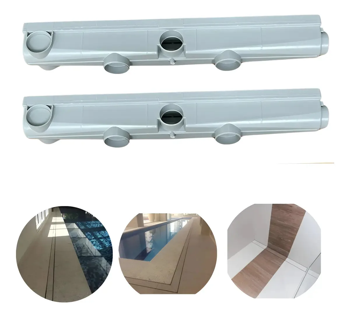 Kit 2 Ralos Lineares Ocultos 6x50cm Dami Cinza Com Saída Para Baixo Sifonado Invisível Para Porcelanato Banheiro Cozinha Área Gourmet Anti Inseto Odor Alta Vazão Resistente Fácil Instalação Premium