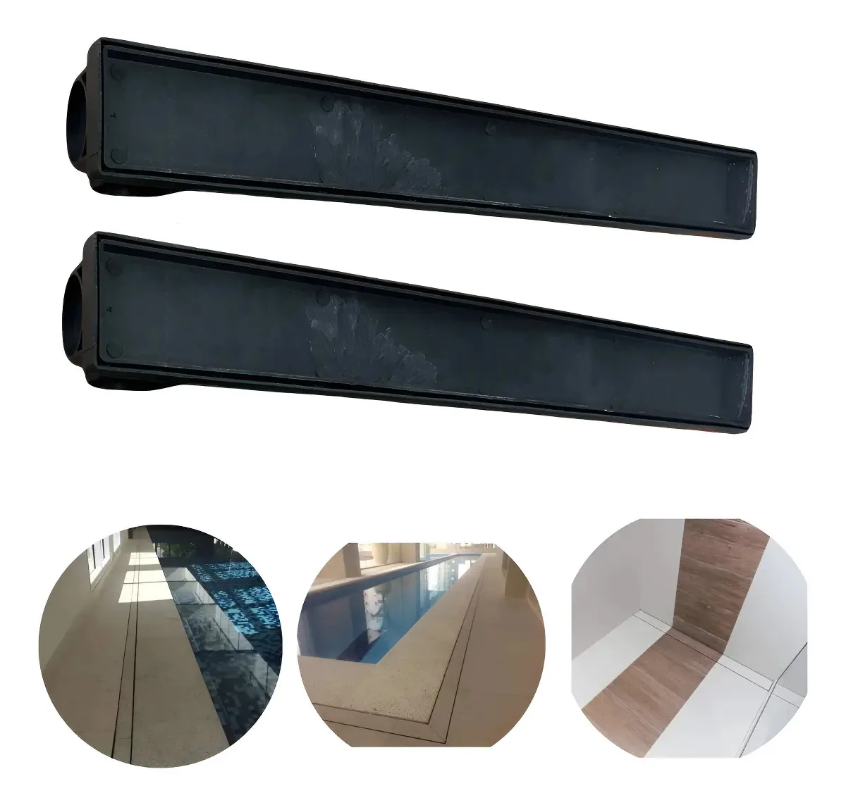 Kit 2 Ralos Lineares Ocultos 6x50cm Dami Preto Com Saída Para Baixo Sifonado Invisível Para Porcelanato Banheiro Cozinha Área Gourmet Anti Inseto Odor Alta Vazão Resistente Fácil Instalação Premium