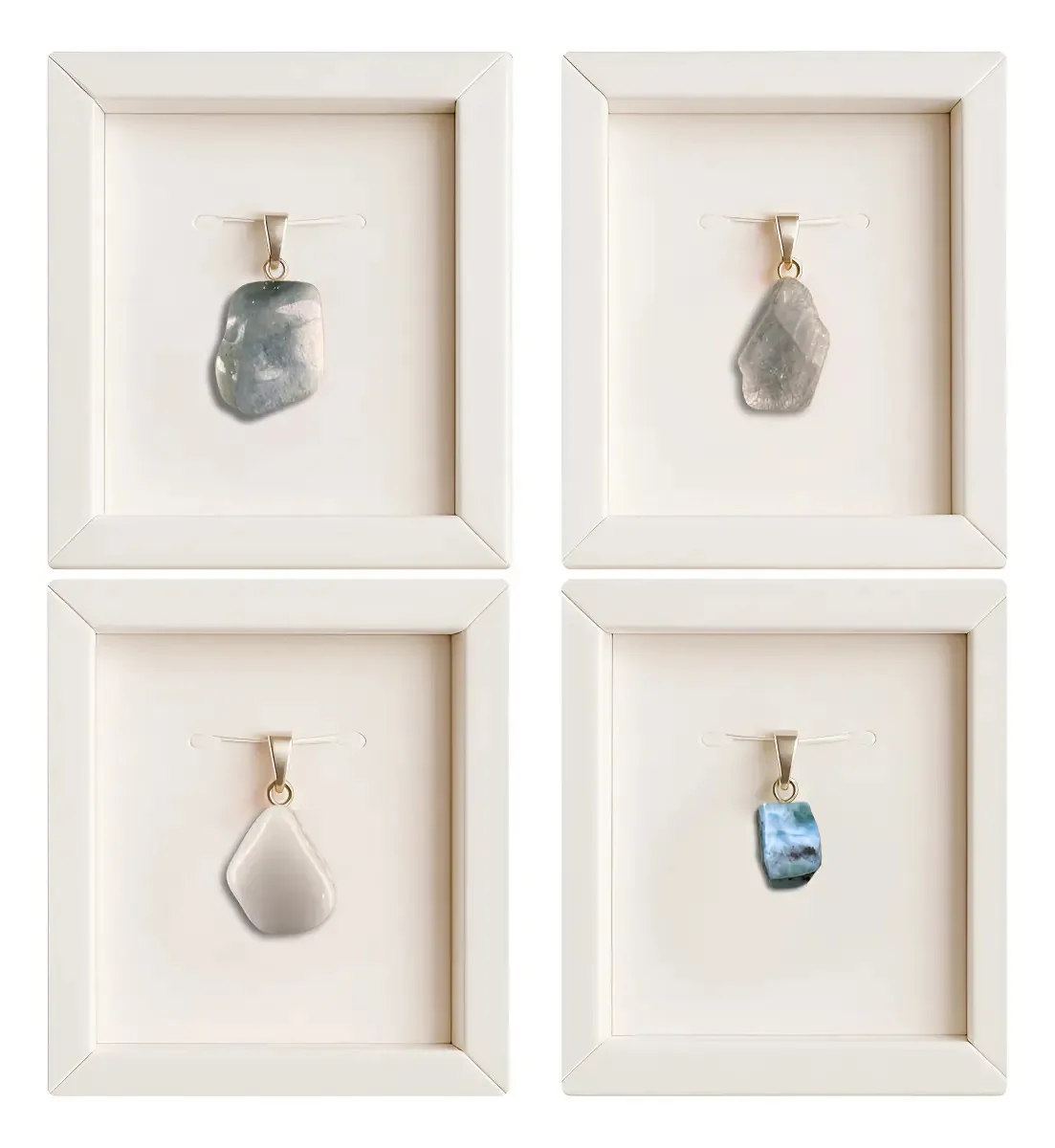 Kit 4 Pingentes Prata: Água-marinha Topázio Quartzo Larimar Cor Prateado