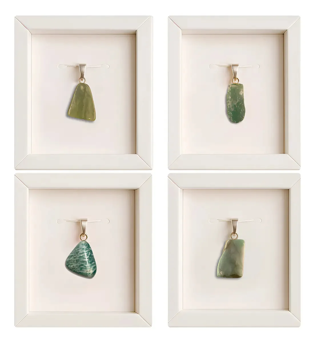 Kit 4 Pingentes Prata: Jade, Quartzo, Amazonita, Esmeralda Cor Prateado