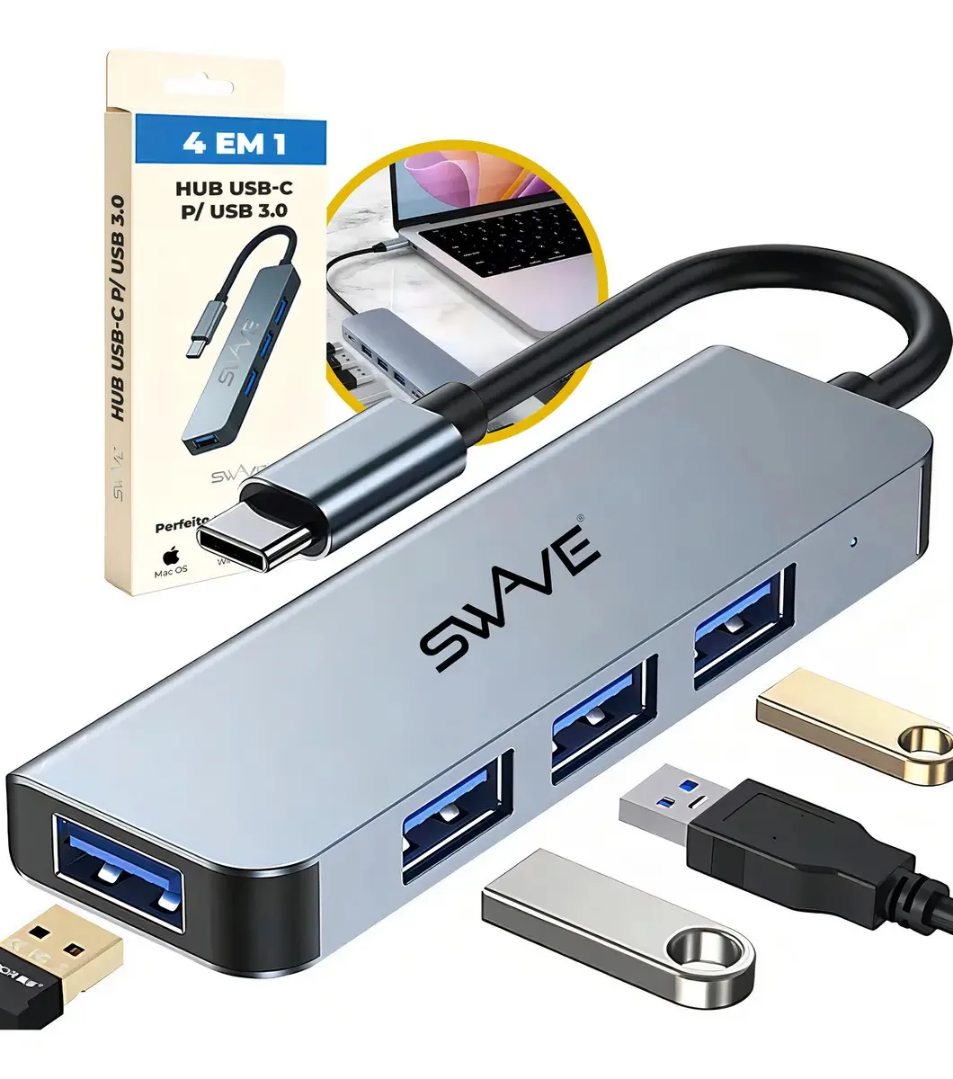 Adaptador Hub Usb 4 Portas Usb 3.0 5 Gbps Extensor Adaptador Usb Computador Pc Notebook Swave