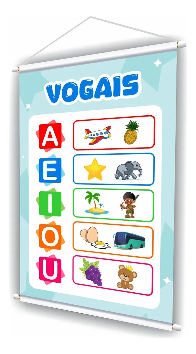 Banner Faixa Placa Vogais Escola Maternal Sala De Aula