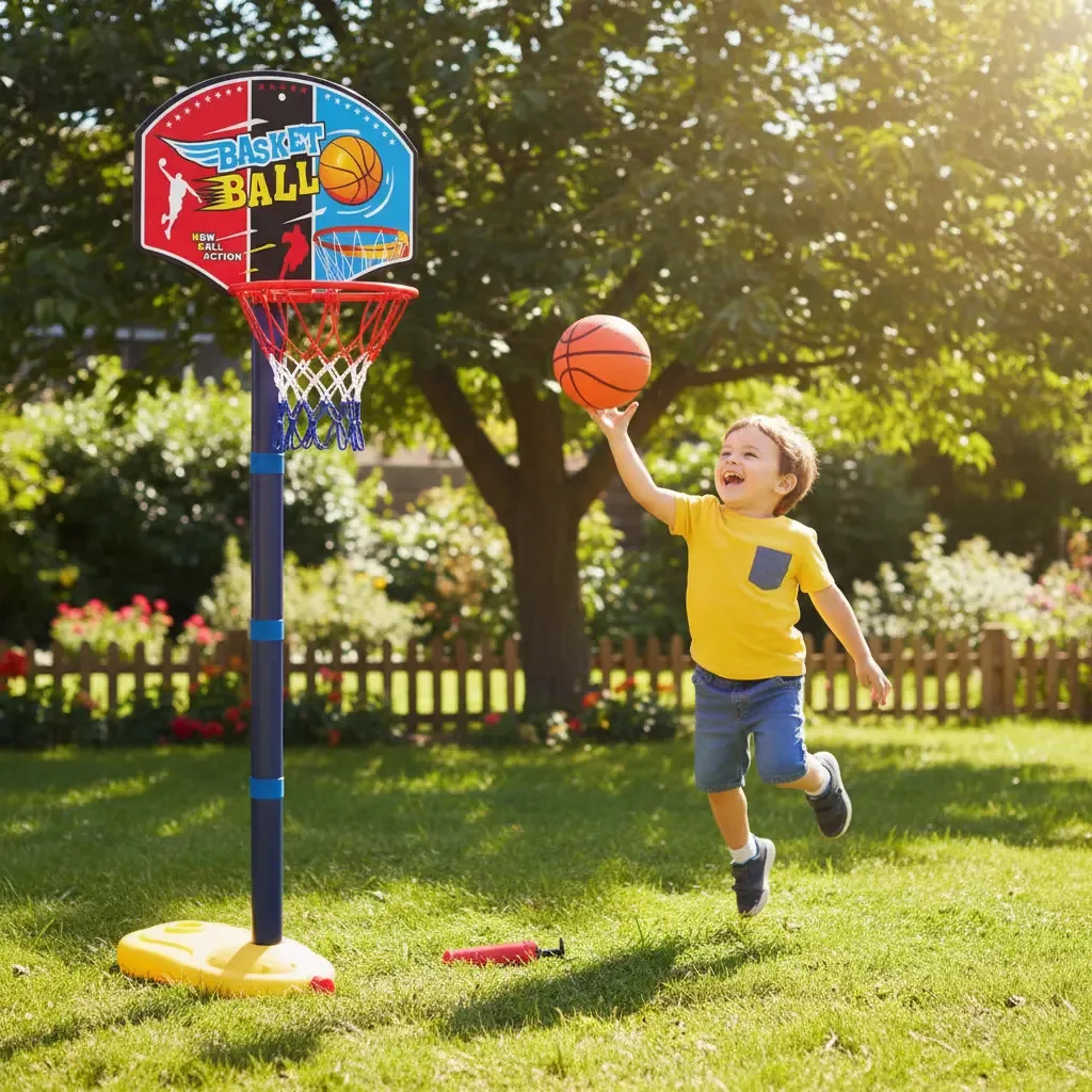 Cesta De Basquete Infantil 1,39m Com Bola E Bomba Homeplay
