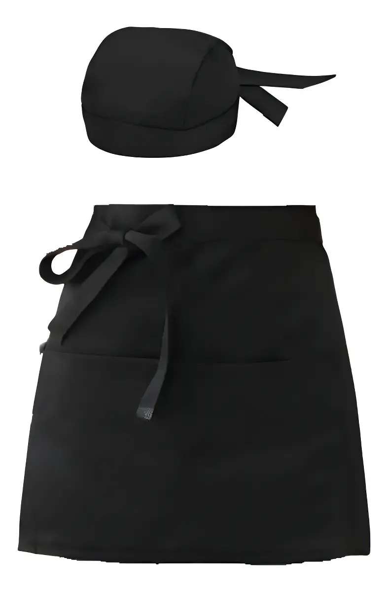Avental de Cintura Brim Preto com Bandana Perbella Uniformes