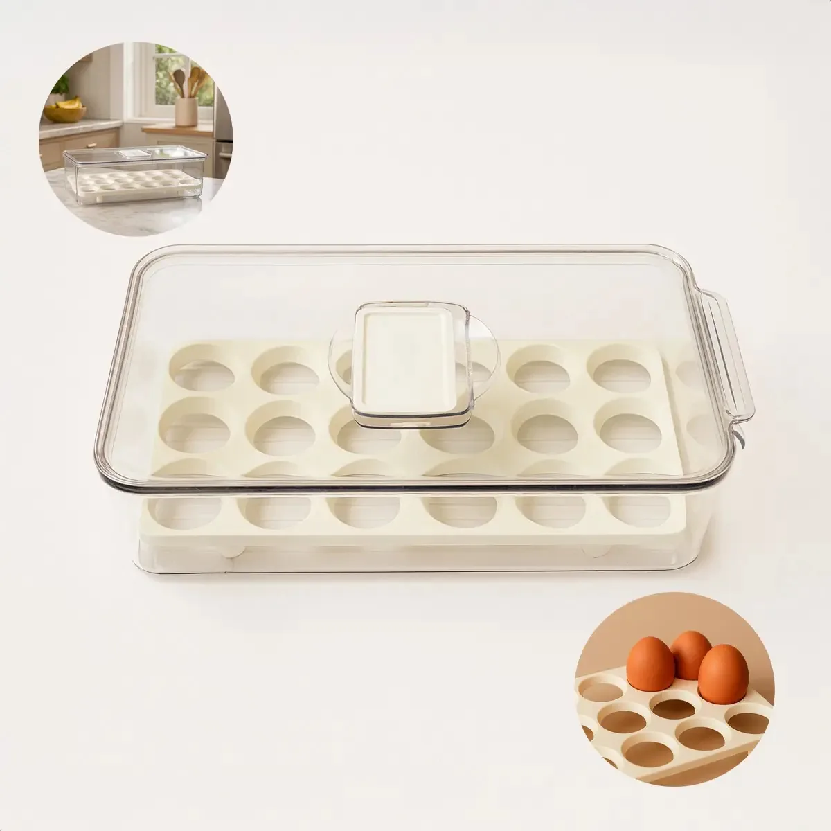 Pote Organizador Geladeira 2,7L Jhamba com Porta-Ovos para 18 Ovos Tampa Ar