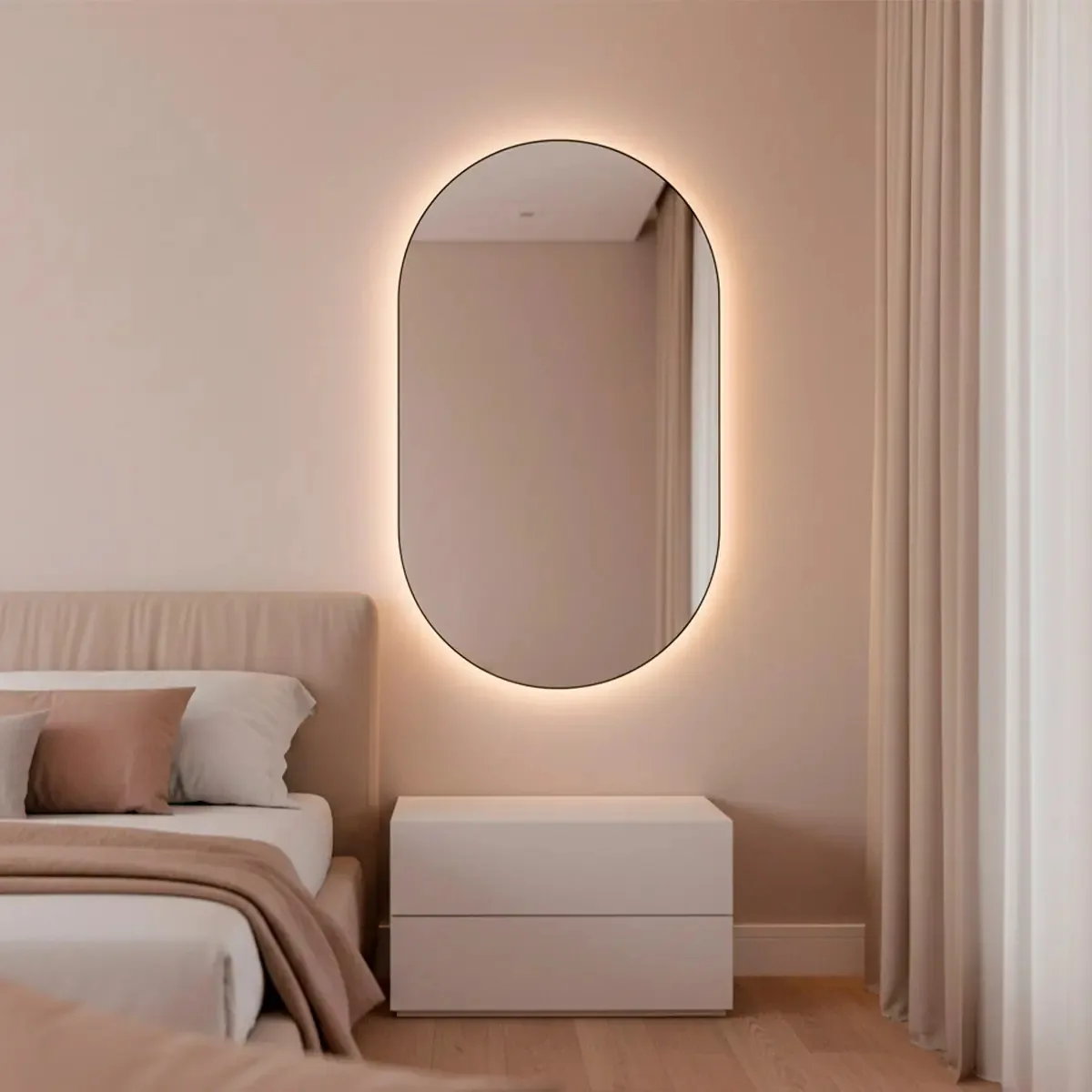 Espelho Orgânico Pílula 50x80cm Com Led Quente, Espelho Decorativo Para Sala, Quarto, Banheiro, Escritório Espelho De Decoração Diversos Ambiente Espelho Com Led Orgânico Lapidado