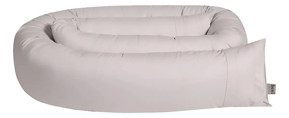 Rolo Protetor De Berço E Cama 100% Algodão Minhocão Cor Cáqui Liso