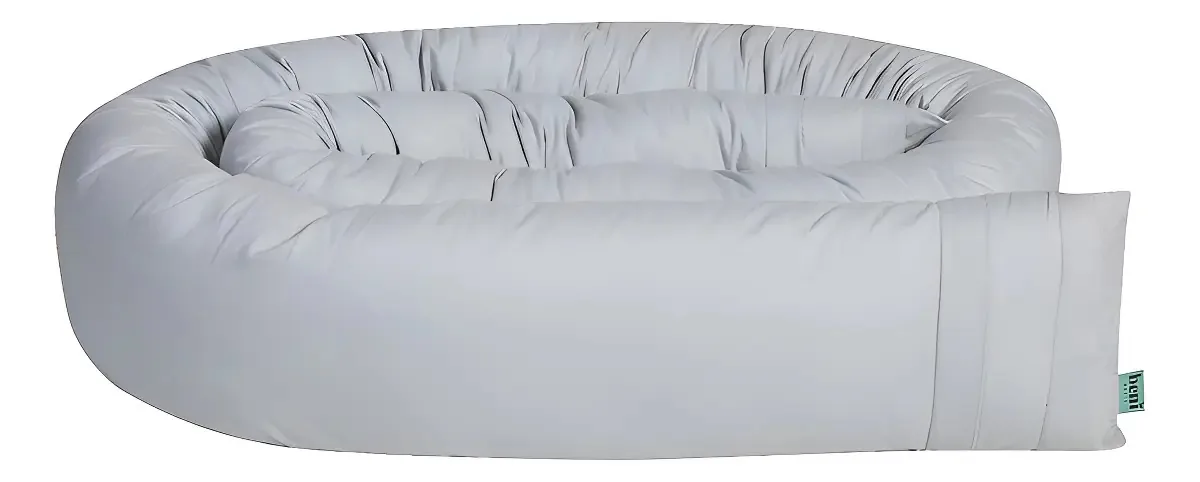 Rolo Protetor De Berço E Cama 100% Algodão Minhocão Cor Cinza Liso