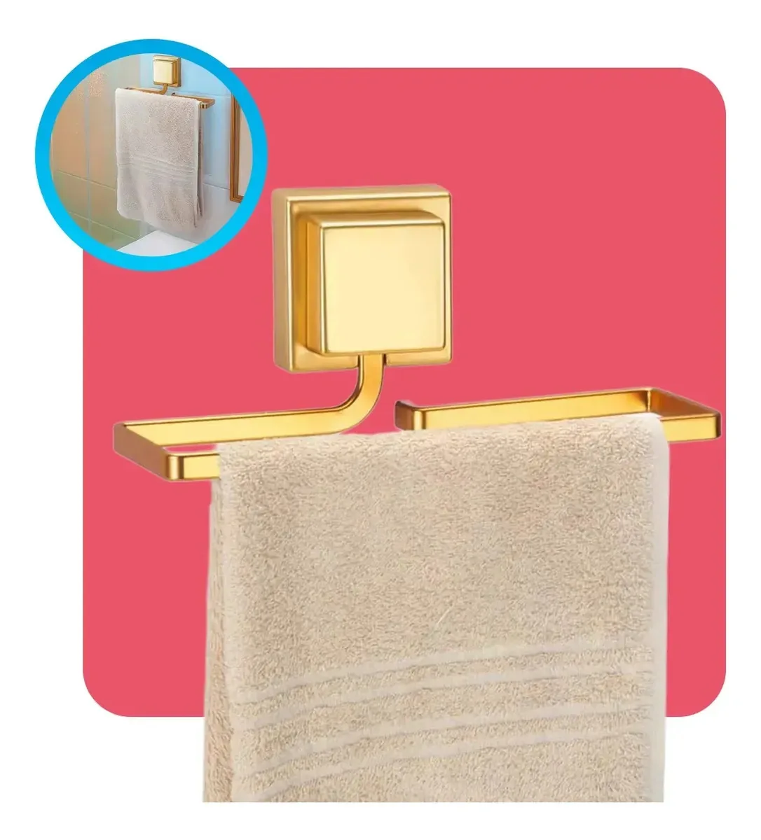 Porta Toalha De Rosto Barra Banheiro Lavabo Toalheiro Fixação Sem Furos Com Fixação Dupla Face 3m Arthi Shokki Cor Dourado Fosco