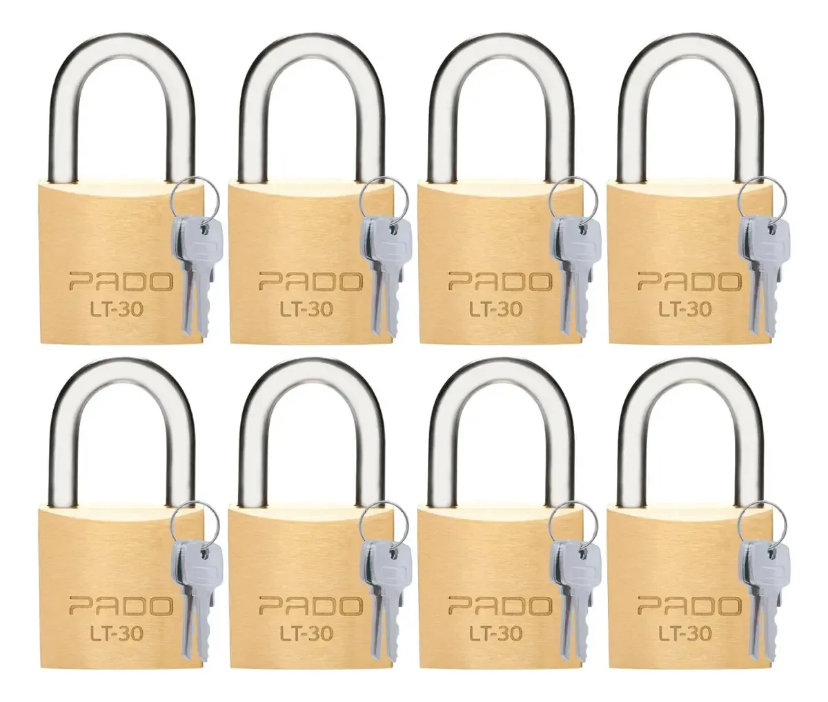 Kit 8 Cadeado Pado 30mm Lt Mesmo Segredo Resistente E Chaves Cor Dourado