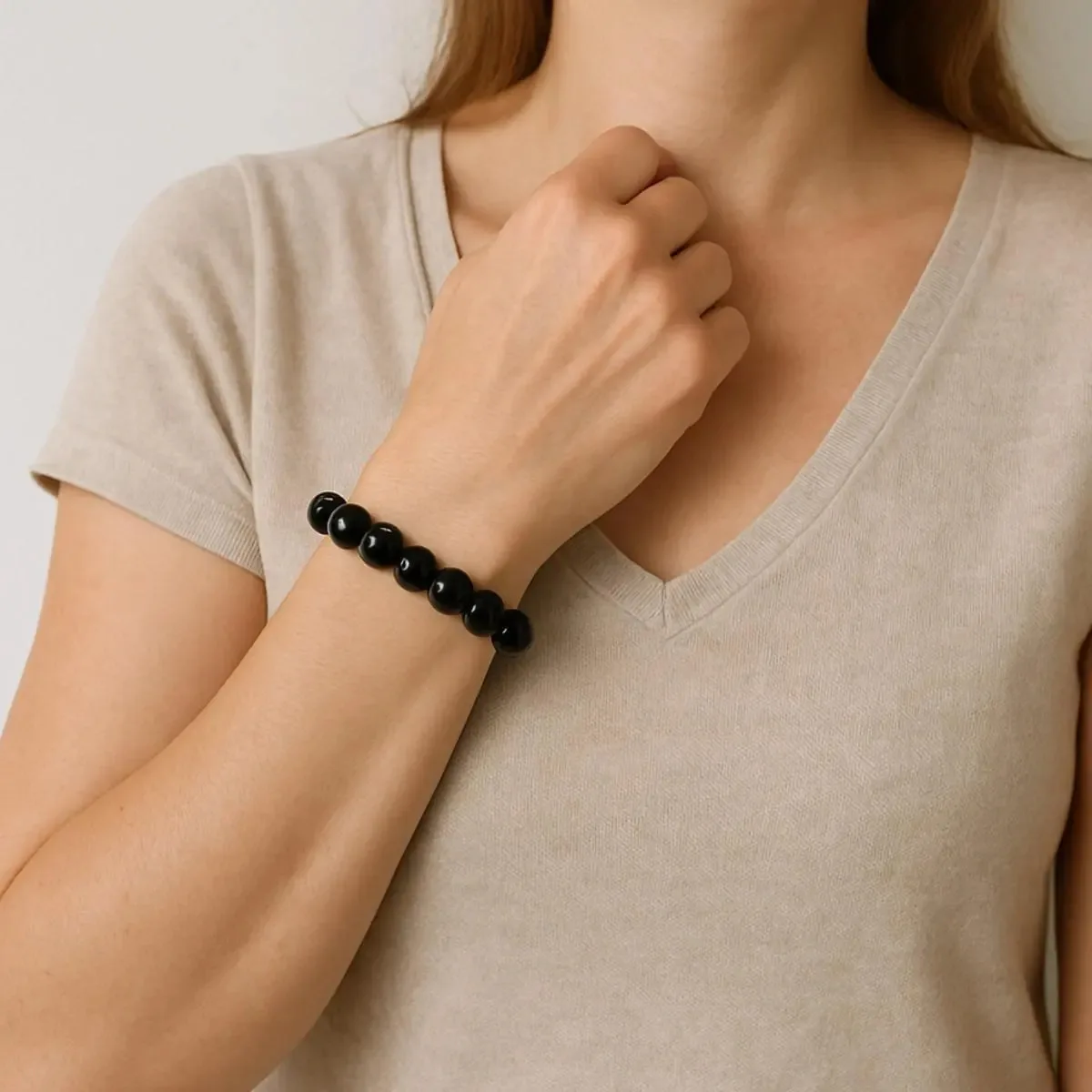 Pulseira Obsidiana Negra 10mm Pedra Proteção Estilo Energia