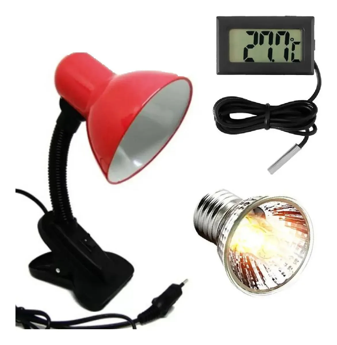 Luminaria Bocal Ceramica C/ Lampada Uva Uvb E Termometro Dig 50w 220v