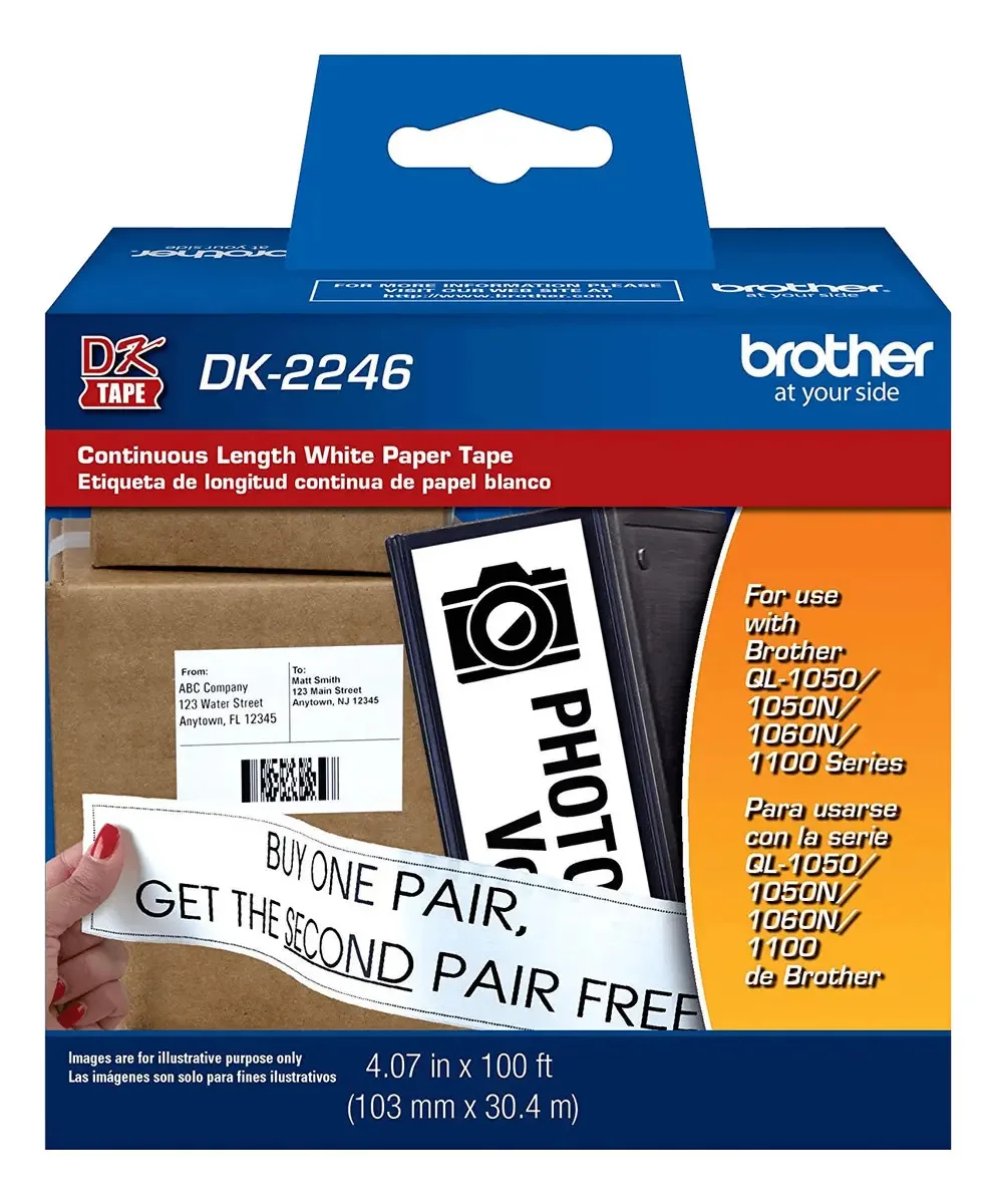 Adesivos de papel contínuo Brother 103 mm 30,4 mt preto sobre branco