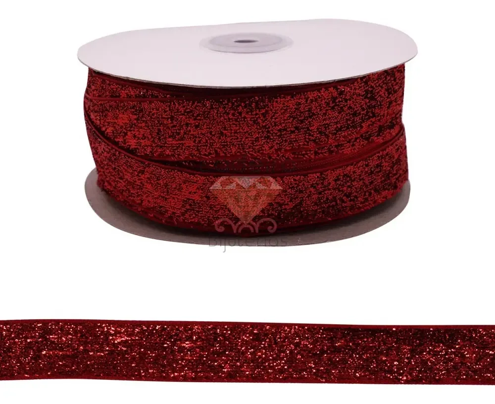 Fita Lurex Com Glitter 20mm Rolo Com 22 Metros - Armarinho Cor 026 - Vermelho 026
