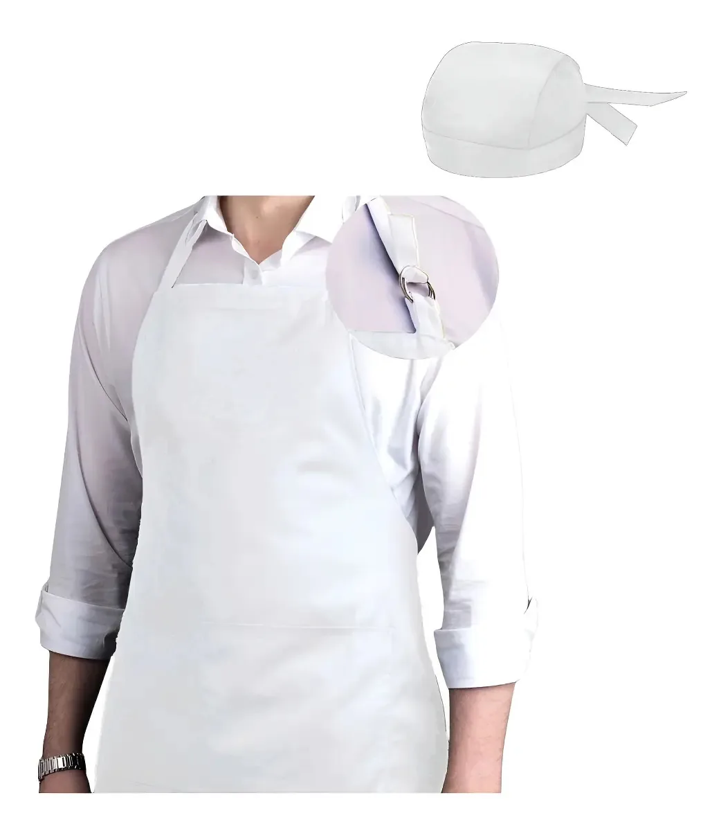 Kit 5 Avental Inteiro Oxford Branco Com Bolso e Bandana Marca Perbella Uniformes