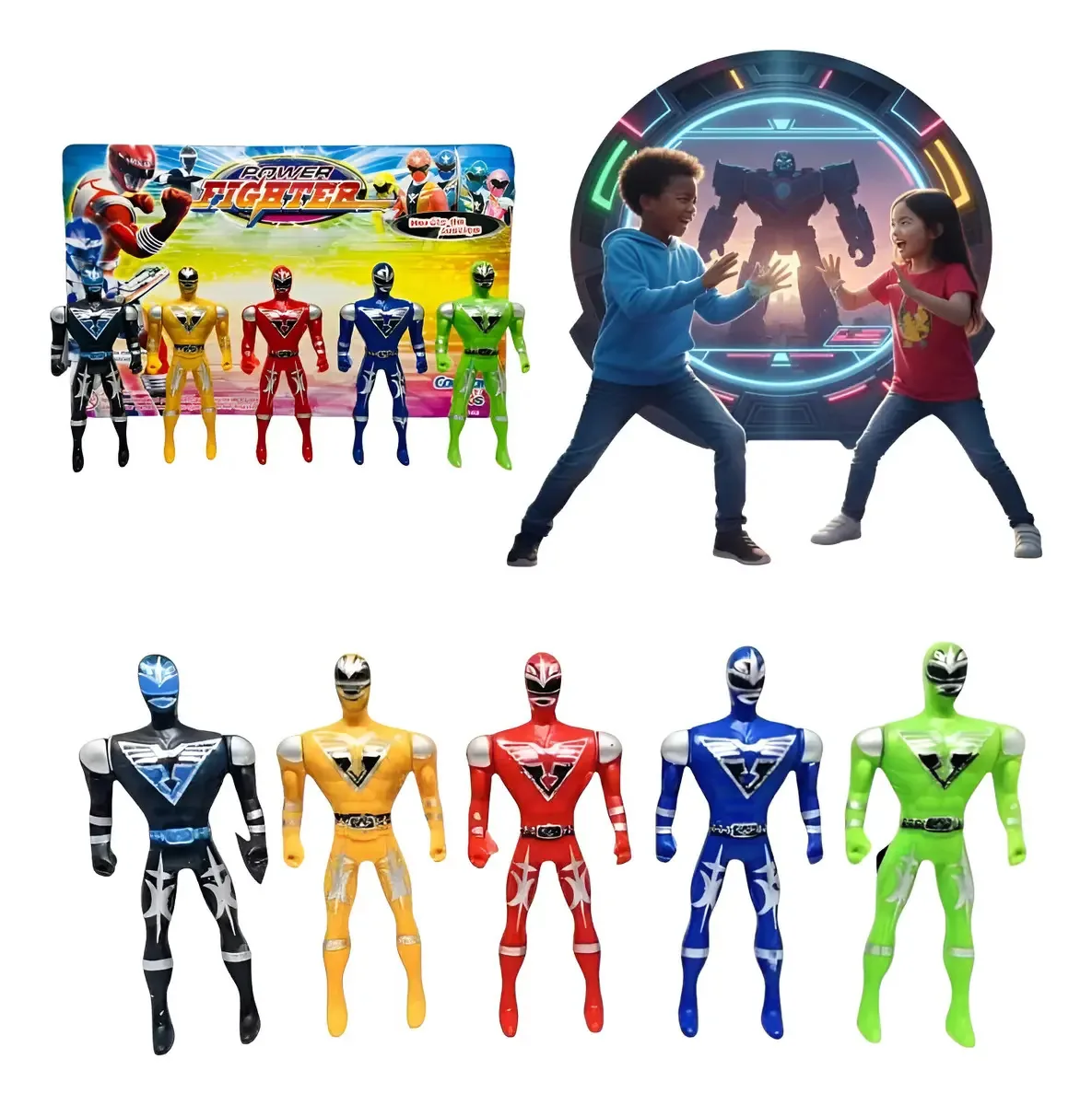 Kit 5 Bonecos Power Rangers Heróis De Ação Infantil