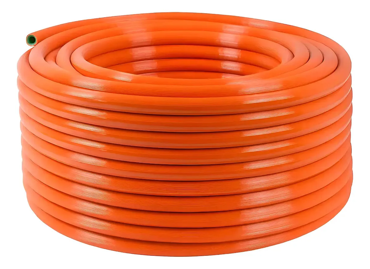Mangueira Pulverização Agricola Fuzil 3/8 50m 700Psi PVC Flexível Laranja