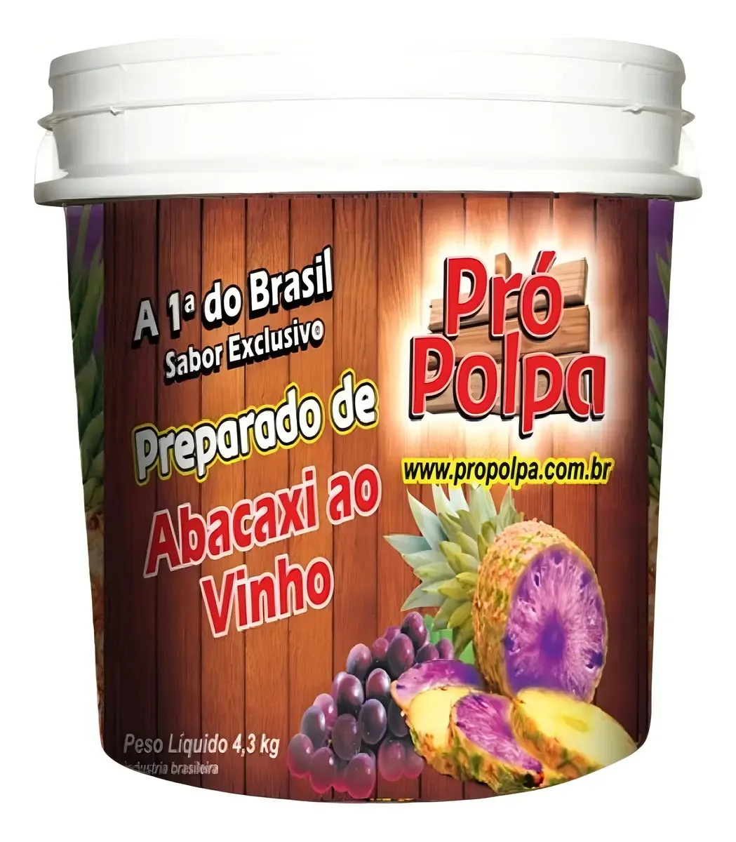 Polpa de Abacaxi ao Vinho Pro-Polpa para Drinks, Bolos e Sorvetes 4,3kg