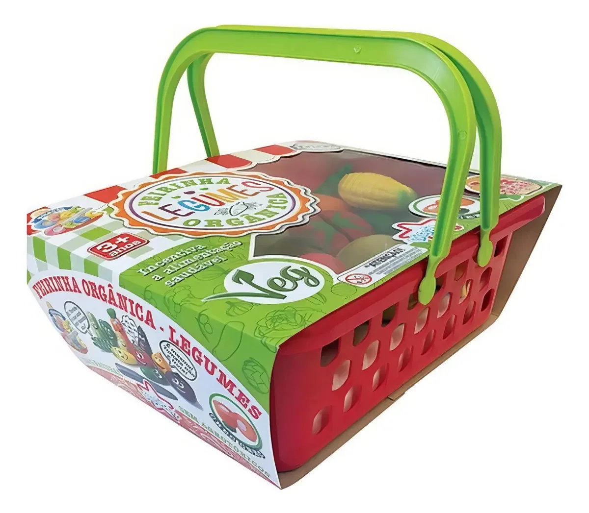 Cesta de Brinquedo Crec Crec Feirinha Orgânica Big Star com Legumes Interativos