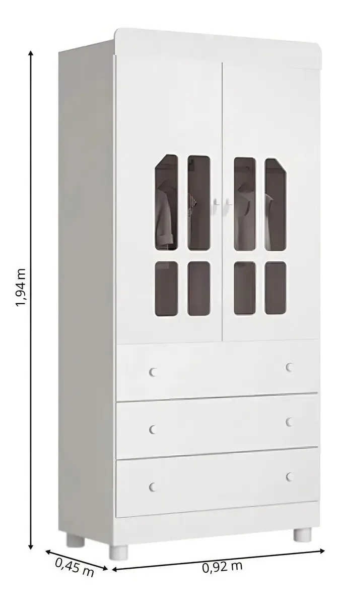 Guarda Roupas Infantil 2 Portas Katatau Reller Branco Cor Branco-brilho