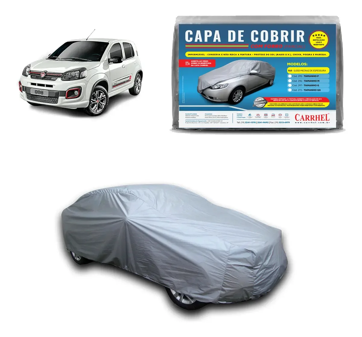 Capa Cobrir Carro Hatch Sedan Impermeável Cinza Forrada Sol Chuva Proteção Uv Carrhel