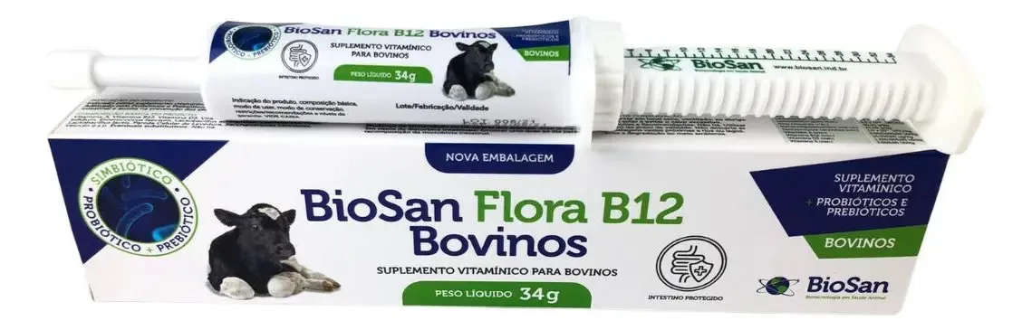 Suplemento Biosan Flora B12 de Minerais Líquido para Bovinos 34g