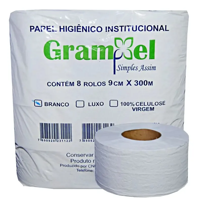Papel Higiênico Grampel 300m Folha Simples 8 Rolos Branco