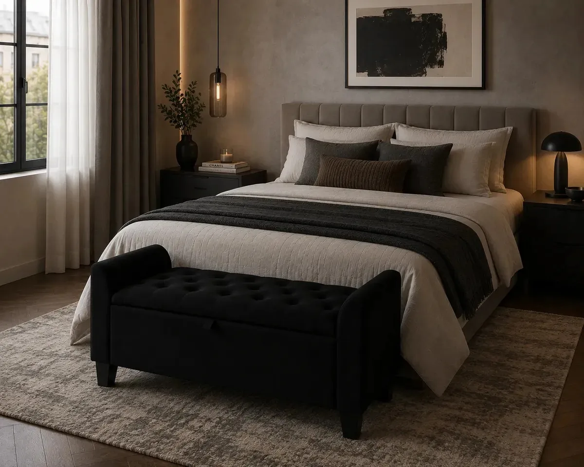 Baú Recamier Divã Paris 1,30 Preto Para Sala E Quarto Lv Móveis