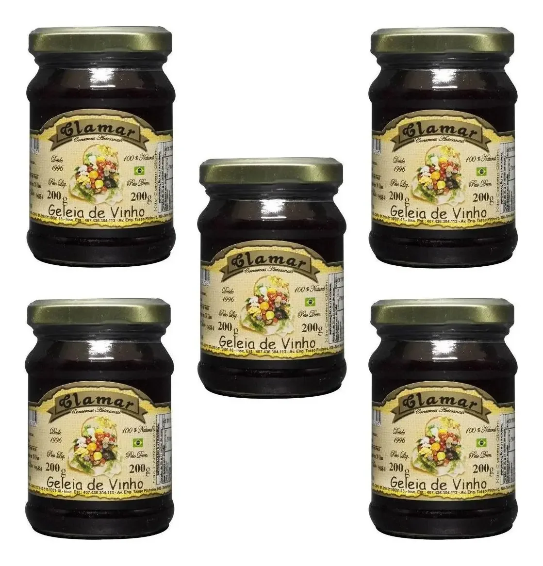 Kit 5x Geleias De Vinho Clamar 200g 100% Natural Exclusivo