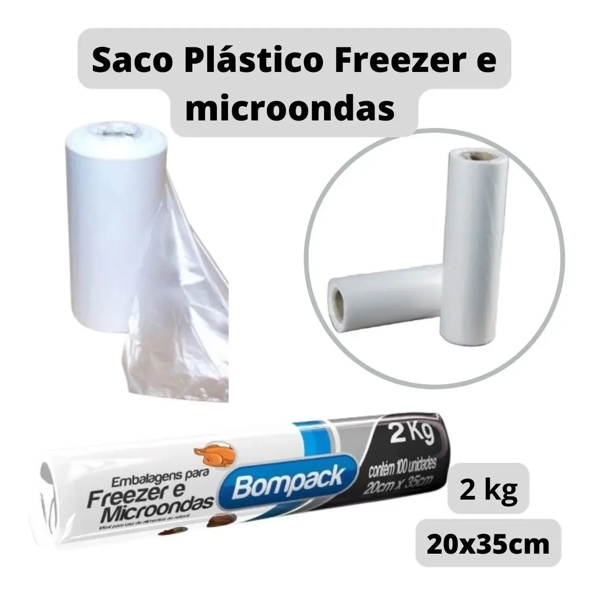 Embalagens P/ Freezer E Microondas Bompack 100 Unid 20cmx35cm