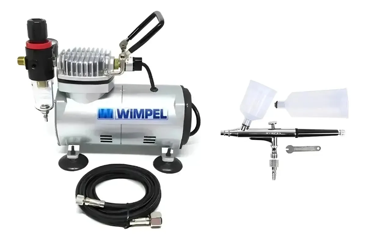 Kit Compressor Prof. Wimpel + Aerógrafo Dupla Ação Completo