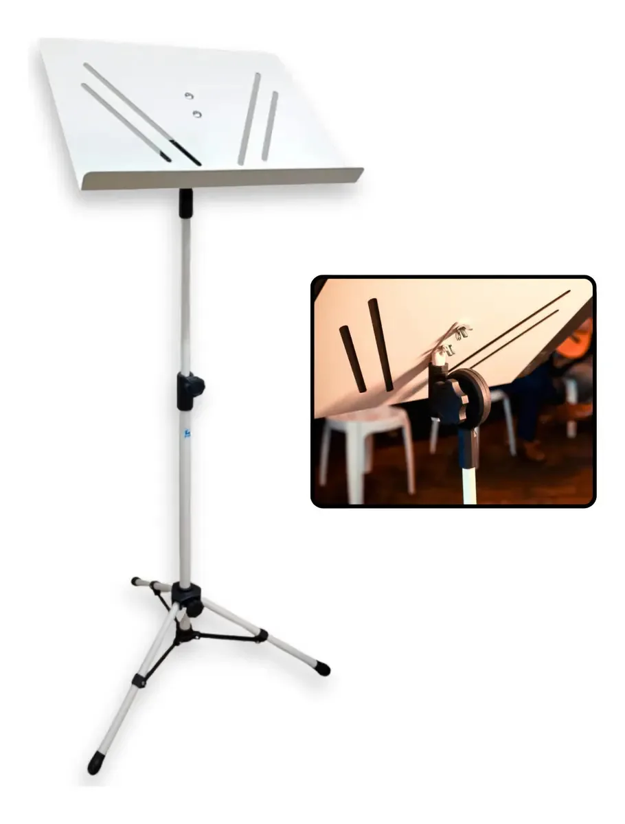 Pedestal Estante Para Partitura Maestro Branco Prancheta em Metal Reforçada PPM-01 W Visao Musical