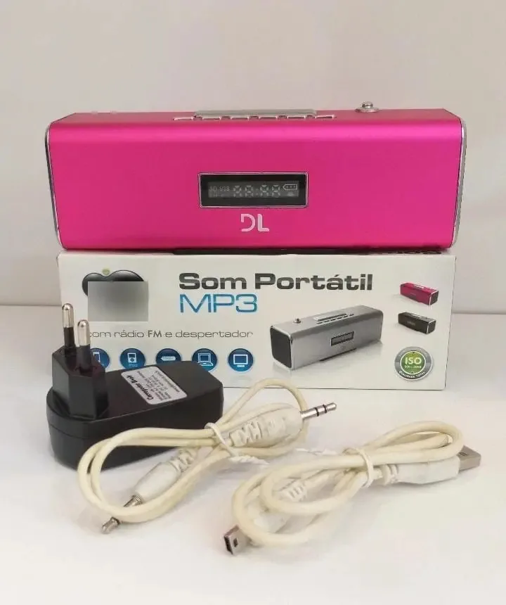 Som Musica Portátil Mp3 Rádio Fm Dl Cor Rosa