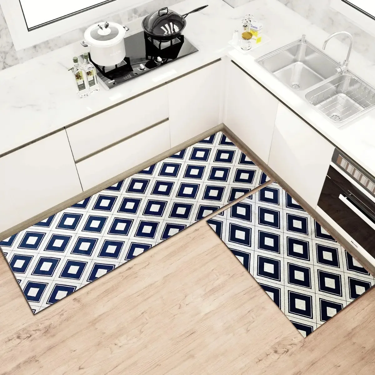 Kit Tapetes Antiderrapantes Cozinha Quadro Soutextil 66x45cm e 45x138cm