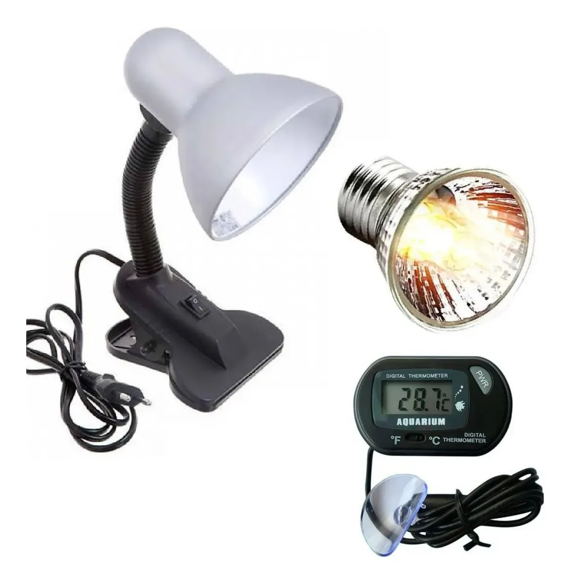 Luminaria Bocal Ceramica C/ Lampada Uva Uvb E Termometro Dig 25w 110v