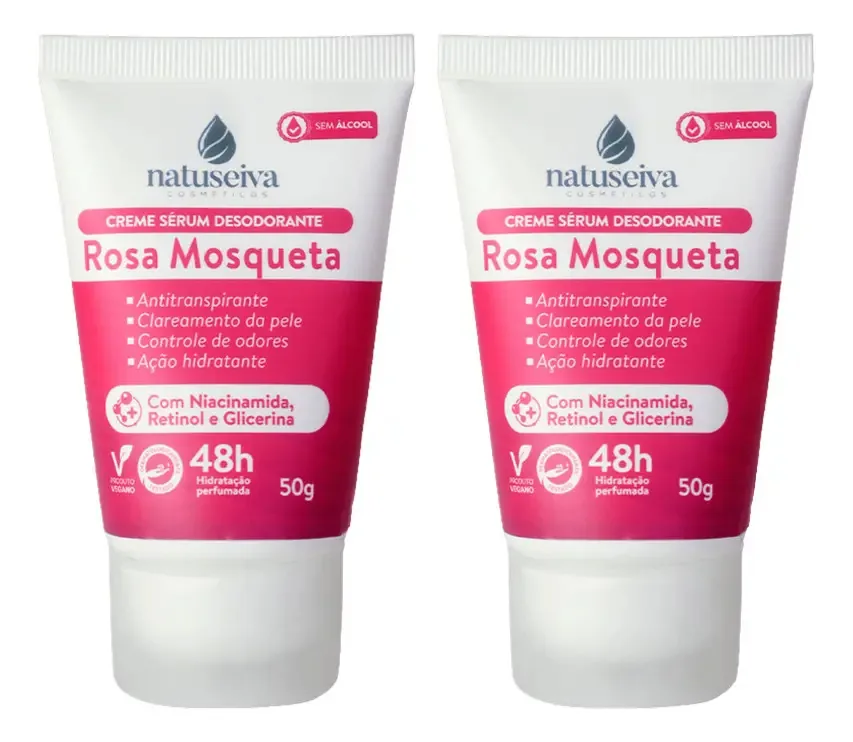 Kit 2 Desodorantes Creme Antitranspirante Natuseiva Rosa Mosqueta 50g