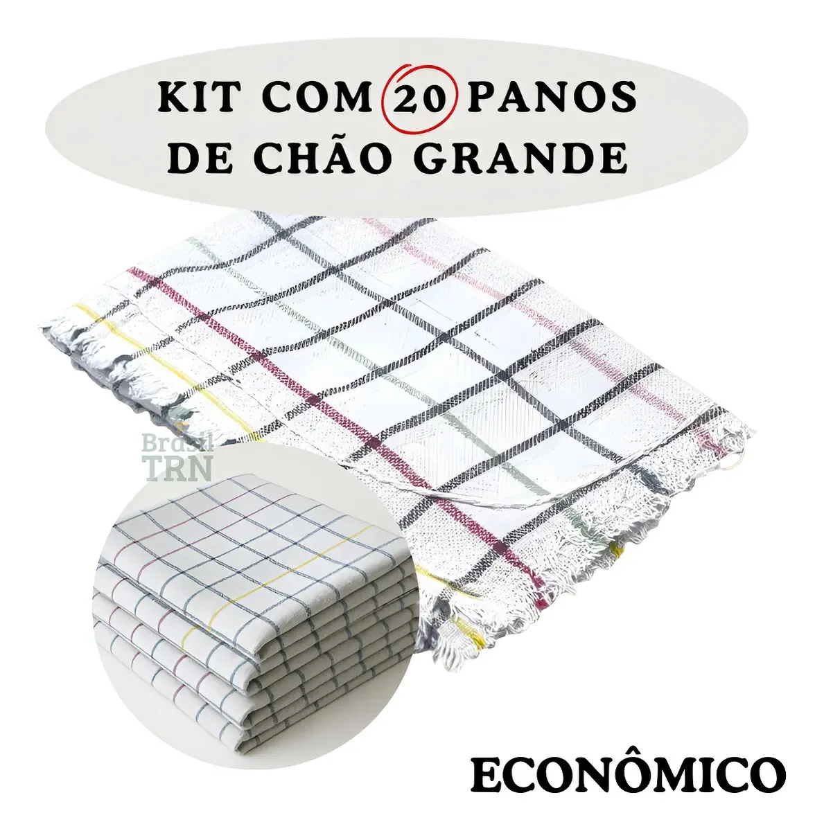 Kit 20 Panos De Chão 65x43cm Quadriculado Alvejado Grosso Branco