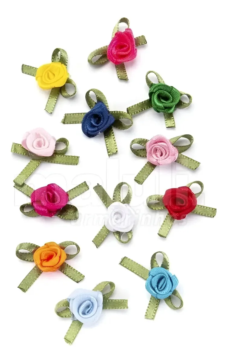 Flor De Tecido Rosa Laço&cia Rococo C/ Laço 10mm 1005 Mix - Kit Com 12 Unidades