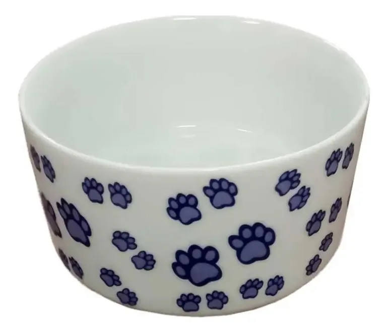 Comedouro Em Porcelana Decorado Azul Grande