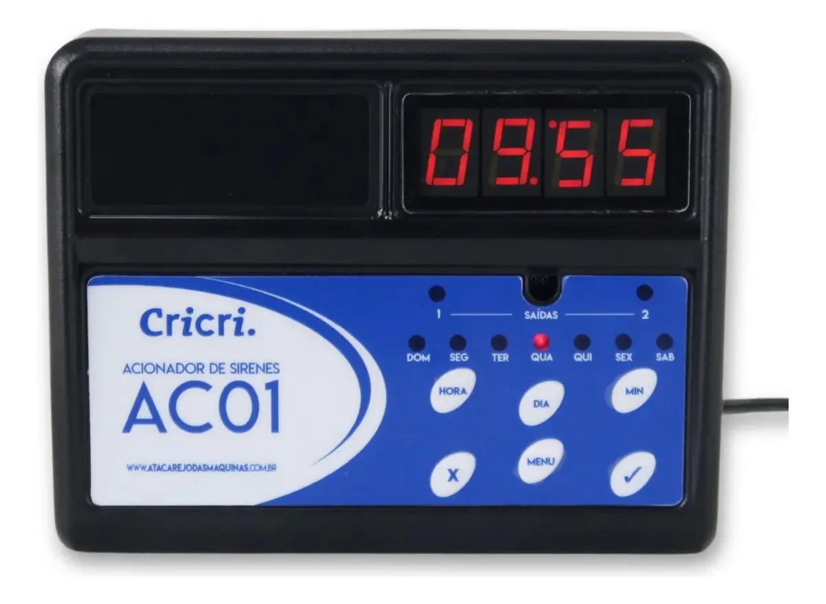 Acionador de Sirene Automático Cricri para até 4 Sirenes Escolar Industrial Programável