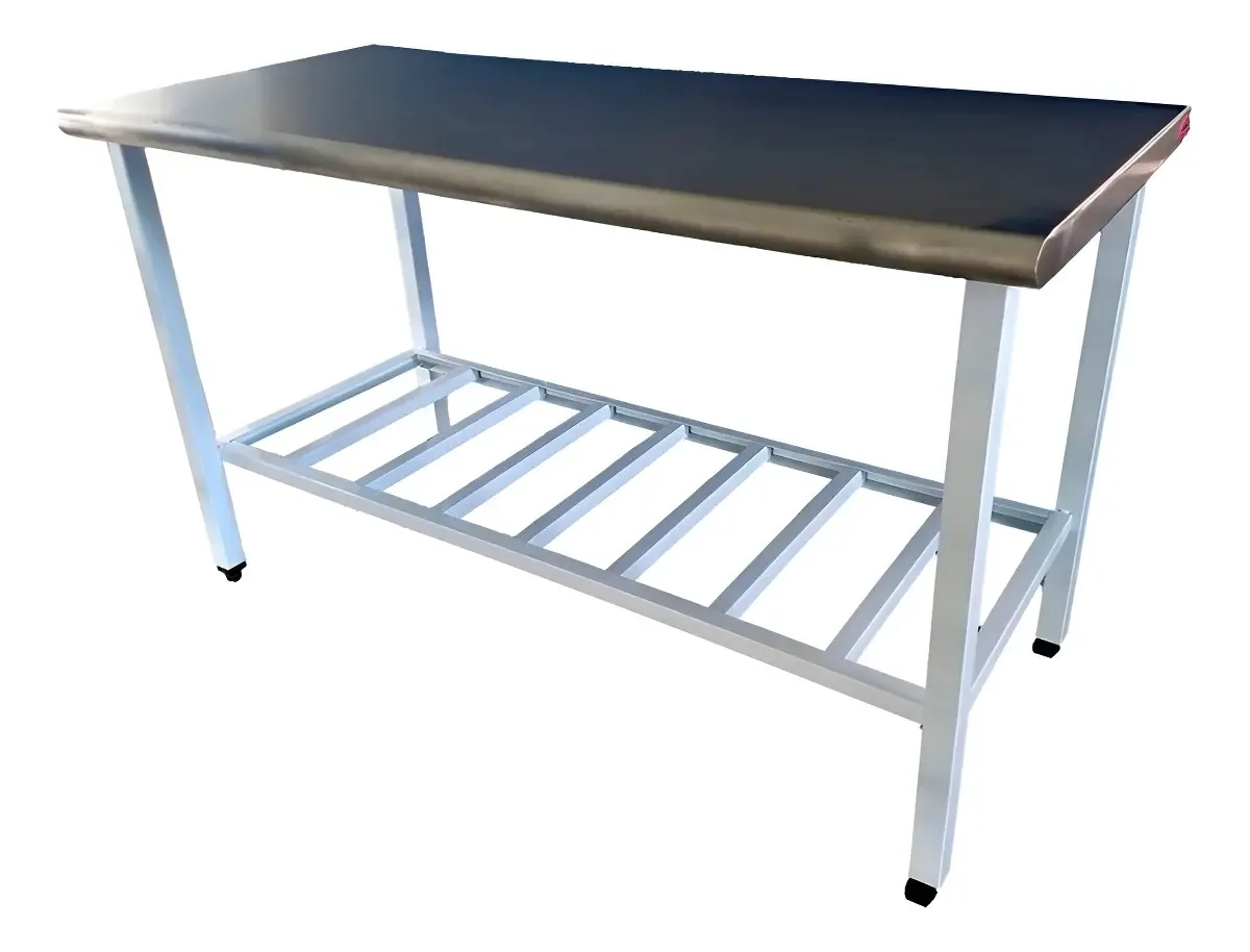 Mesa Inox Imeca 120x70 Estrutura Epóxi Prateleira Canto Arredondado