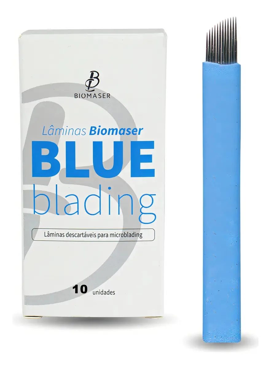Lâminas Microblading Tebori 12 Flex Chanfrada Nano 0.18mm Biomaser Azul