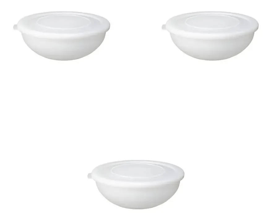 Kit 3 Tigelas Saladeira Natural Com Tampa - 1,2 Litros