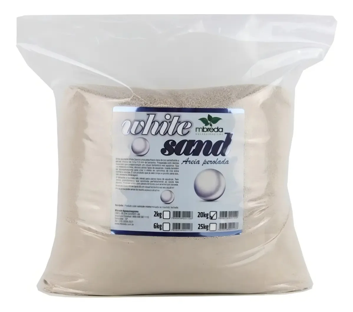 Substrato Mbreda White Sand 20kg Areia Branca Aquário